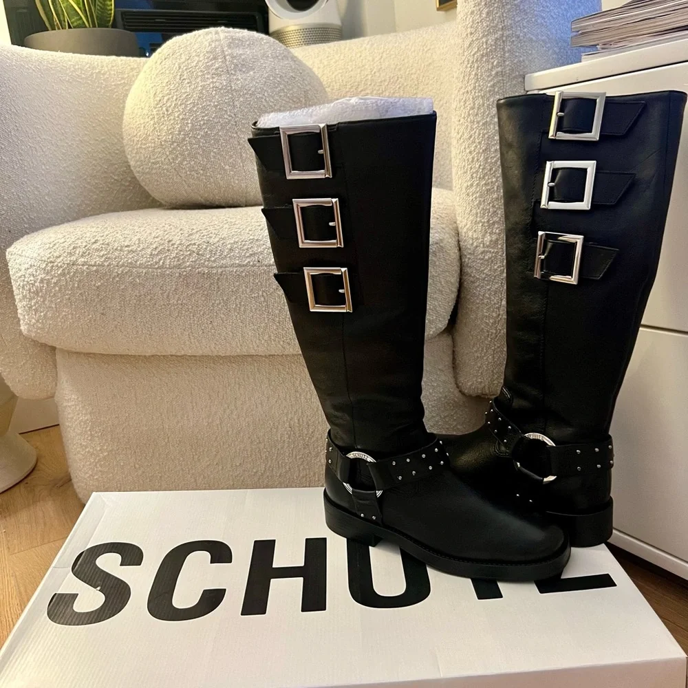 Schutz Knee High Black Luccia Buckle Graxo boot - size 6.5 - Picture 2 of 7